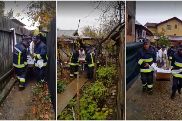 IMAGINI HALUCINANTE! Bătrânică scoasă din coşciug de pompieri ca s-o poată duce la cimitir, după GESTUL ULUITOR al unei vecine (VIDEO)
