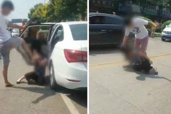 Imagini de GROAZĂ în mijlocul străzii! Un tânăr a SNOPIT-O ÎN BĂTAIE pe amanta tatălui său - VIDEO