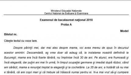 Model de subiecte pentru proba orală de română la Bac 2018