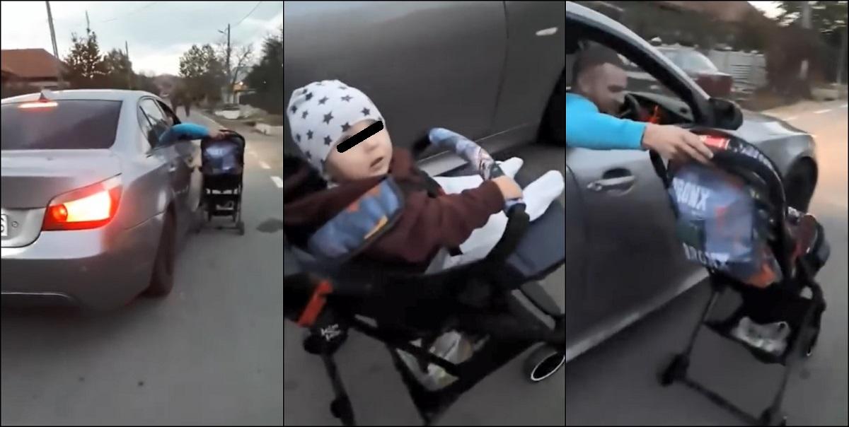 Un bebeluş este plimbat în cărucior pe lângă maşină, în Gorj! Grozăvia este filmată chiar de mama copilului Un bebeluş este plimbat în cărucior pe lângă maşină, în Gorj! Grozăvia este filmată chiar de mama copilului