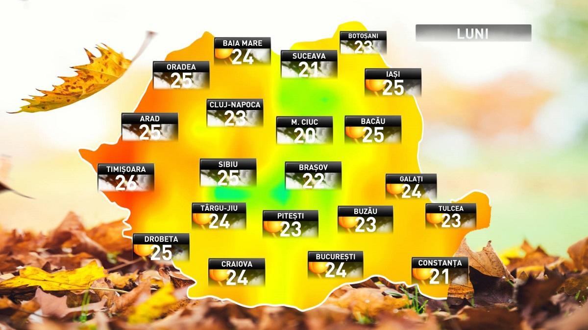 Prognoza meteo pentru luni, 29 octombrie 2018