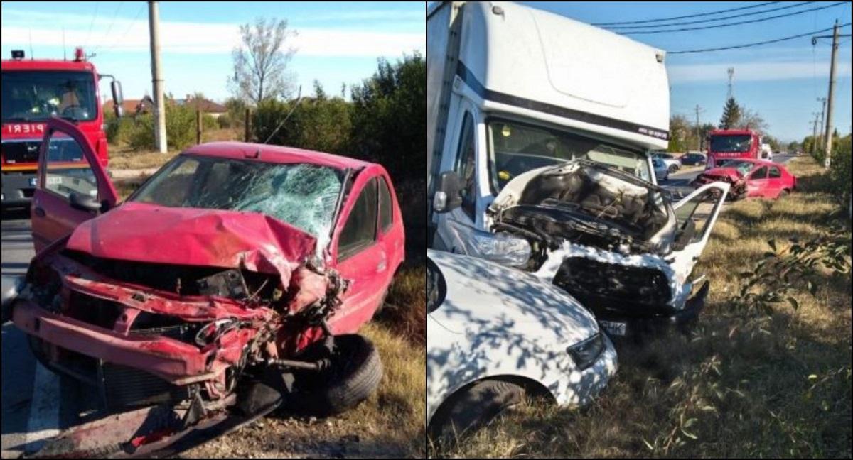 Carambol teribil pe DN 61, în Dâmboviţa. Trei maşini s-au făcut praf la Petrești, intervin medicii şi pompierii