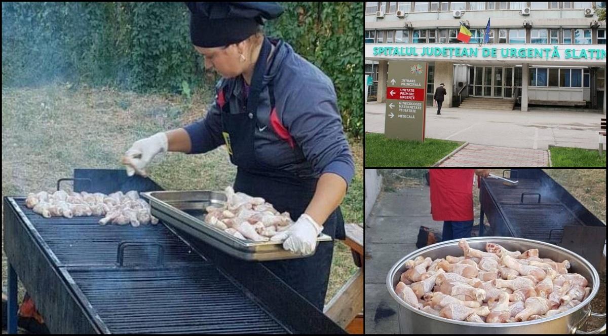 Grătar în curtea Spitalului Slatina, după ce oraşul a rămas fără gaze. "Nu e glumă. Avem piept de pui și pulpe la grătar"