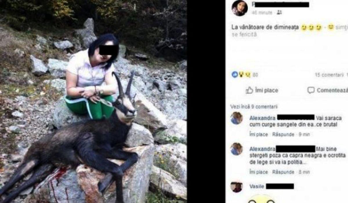 O femeie din Haţeg a postat pe Facebook o poză în care este alături de o capră neagră ucisă