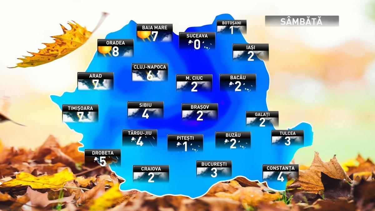 Prognoza meteo pentru sâmbătă, 17 noiembrie