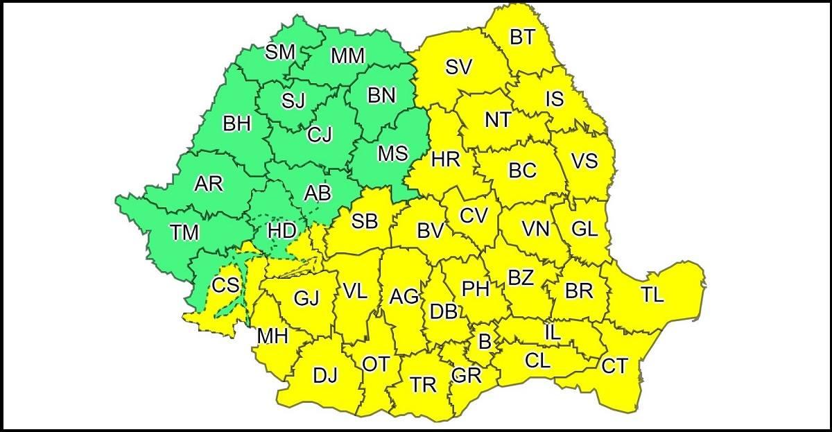 Avertizare meteo de ultimă oră. Cod Galben