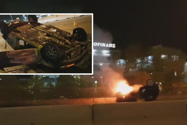 Mașina care a fost distrusă de incendiu pe DN1