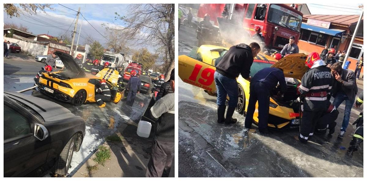 Lamborghini cuprins de un incendiu pe o stradă din Bucureşti