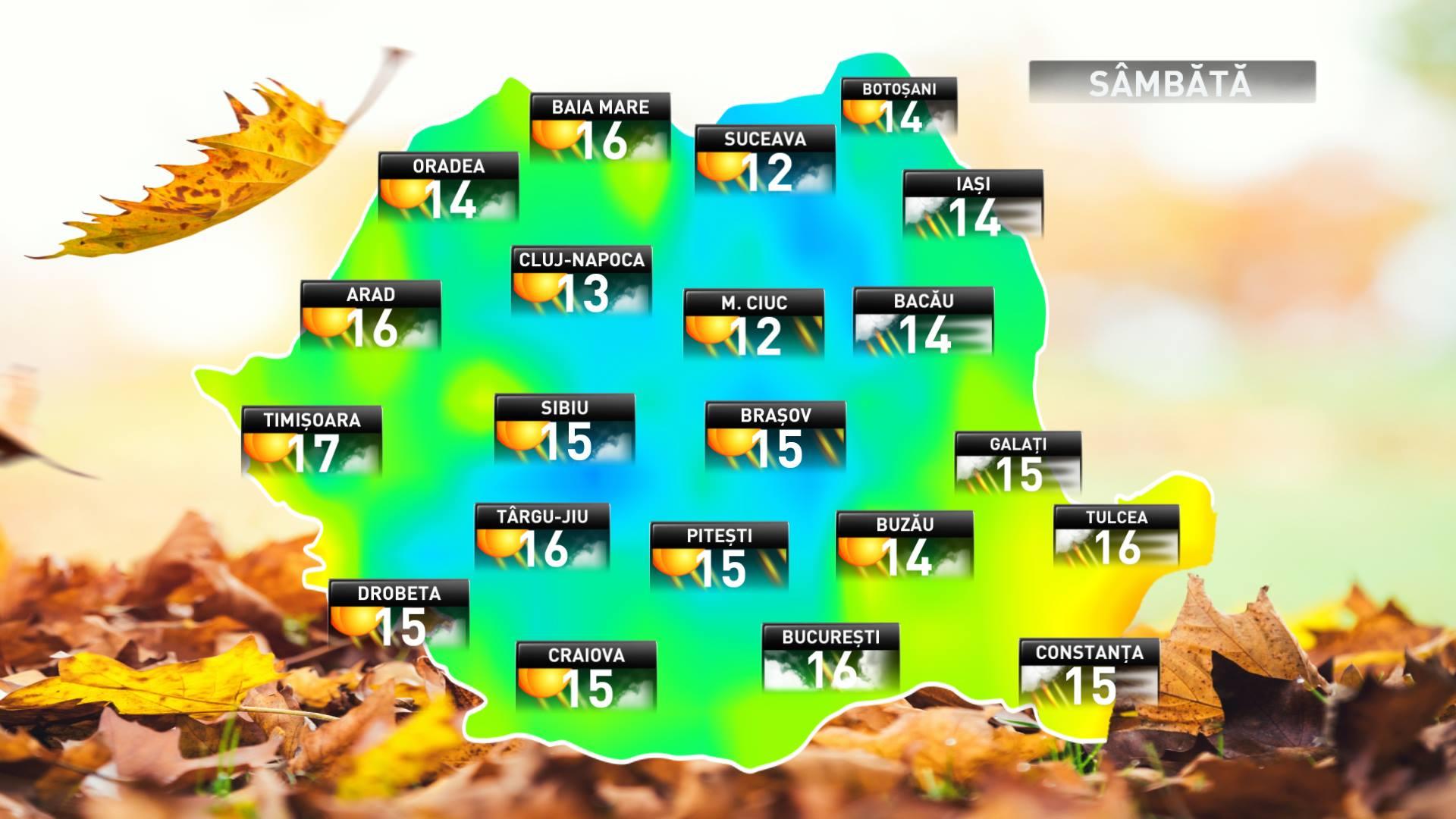 Prognoza meteo pentru sâmbătă, 10 noiembrie 2018