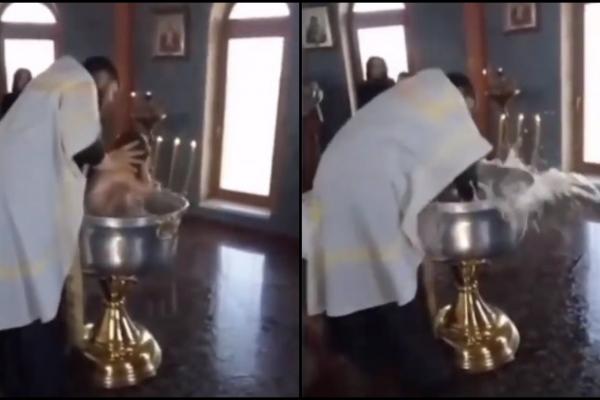 Fetiță botezată de un preot din Rusia