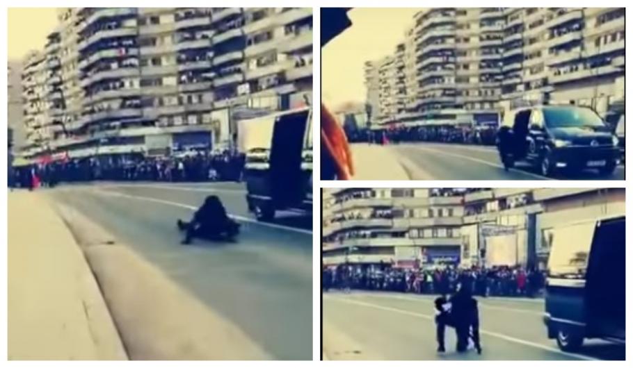 O angajată SRI a căzut din maşină, la paradă Angajata SRI a alunecat