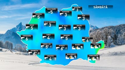 Prognoza meteo pentru sâmbătă, 8 decembrie 2018