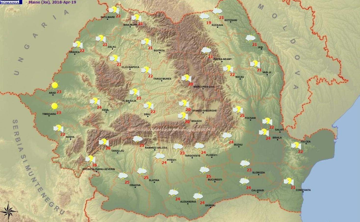 Vremea 19, 20 şi 21 aprilie 2018. Cald, cer senin, înnorări temporare