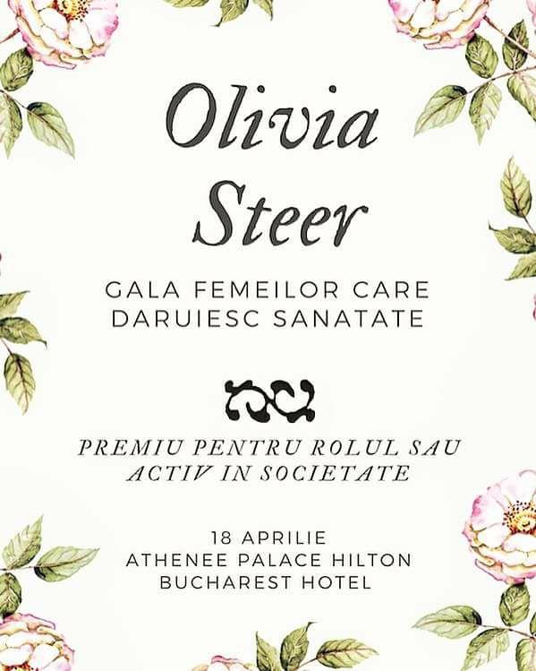 Premiul castigat de Olivia Steer la Gala Femeilor care Daruiesc Sanatate