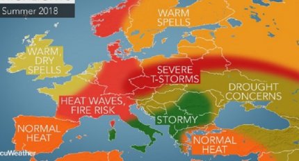 Harta cu prognoza meteo în vara 2018