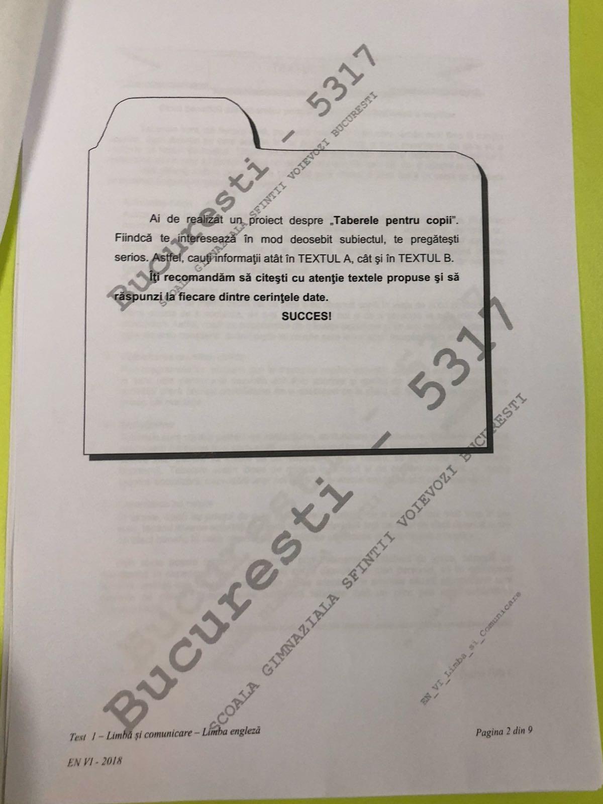 Subiecte Evaluare Nationala 2018 clasa a VI-a la Limba Engleză