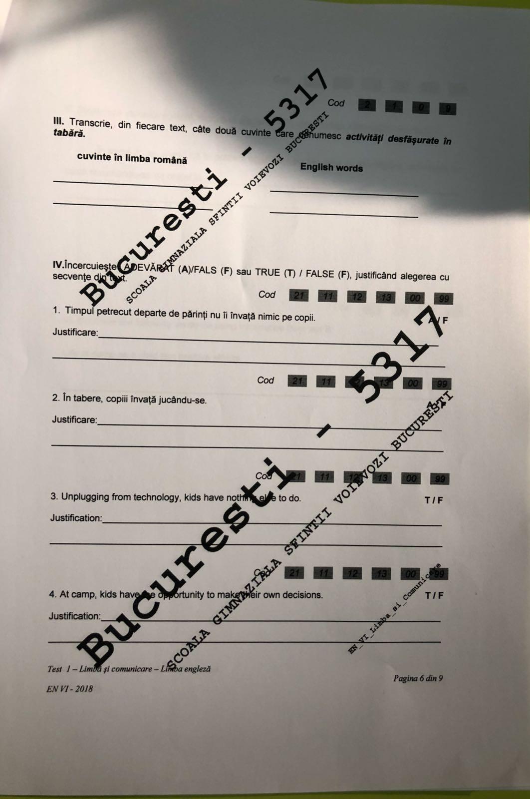 Subiecte Evaluare Nationala 2018 clasa a VI-a la Limba Engleză