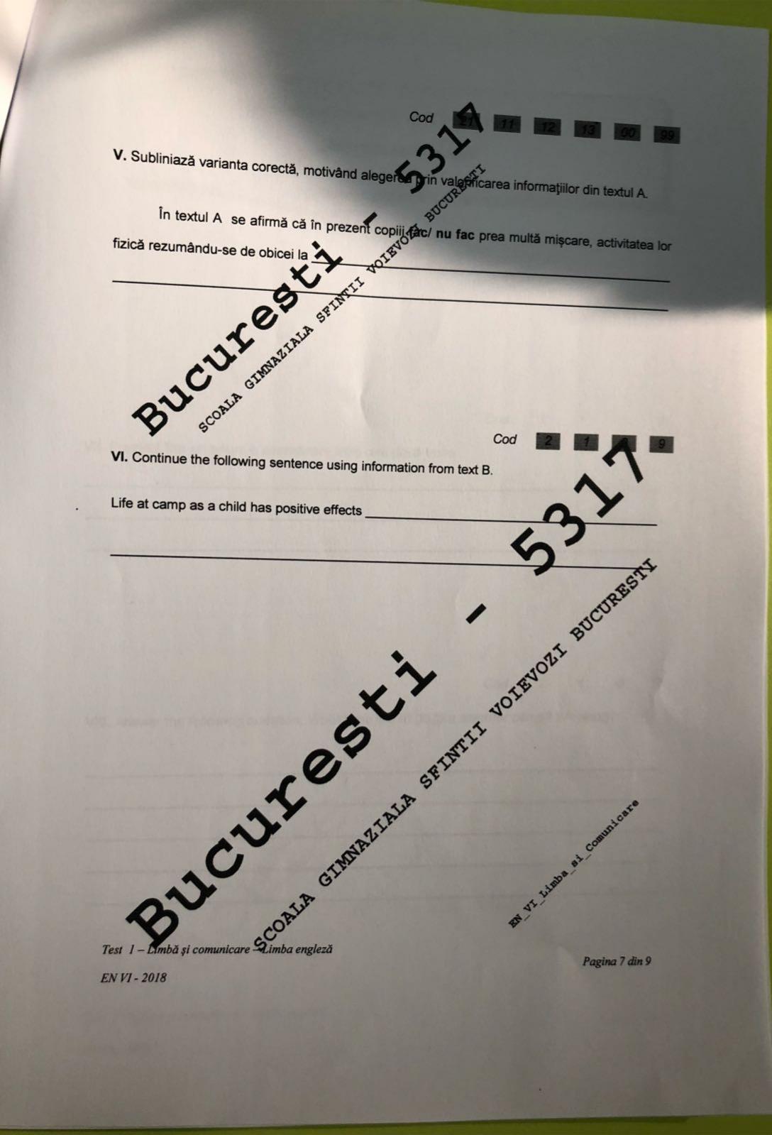Subiecte Evaluare Nationala 2018 clasa a VI-a la Limba Engleză