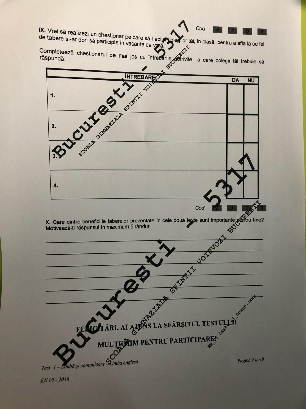 Subiecte Evaluare Nationala 2018 clasa a VI-a la Limba Engleză