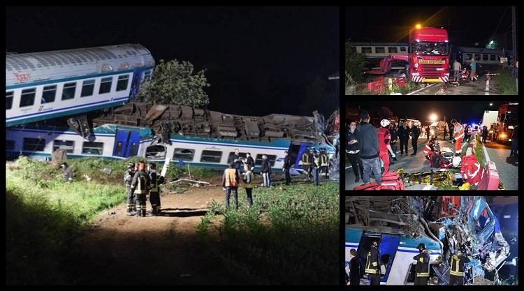 Carnagiu pe şine, în Italia! Mai mulţi morţi şi răniţi, după ce două vagoane ale unui tren au deraiat şi s-au urcat, unul peste celălalt. Mecanicul a fost decapitat
