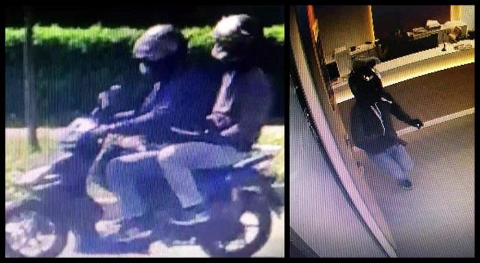 Jaf de un miliard la Baia Mare. Primele imagini cu cei doi tâlhari care au intrat înarmaţi într-o bancă şi au fugit cu un scuter