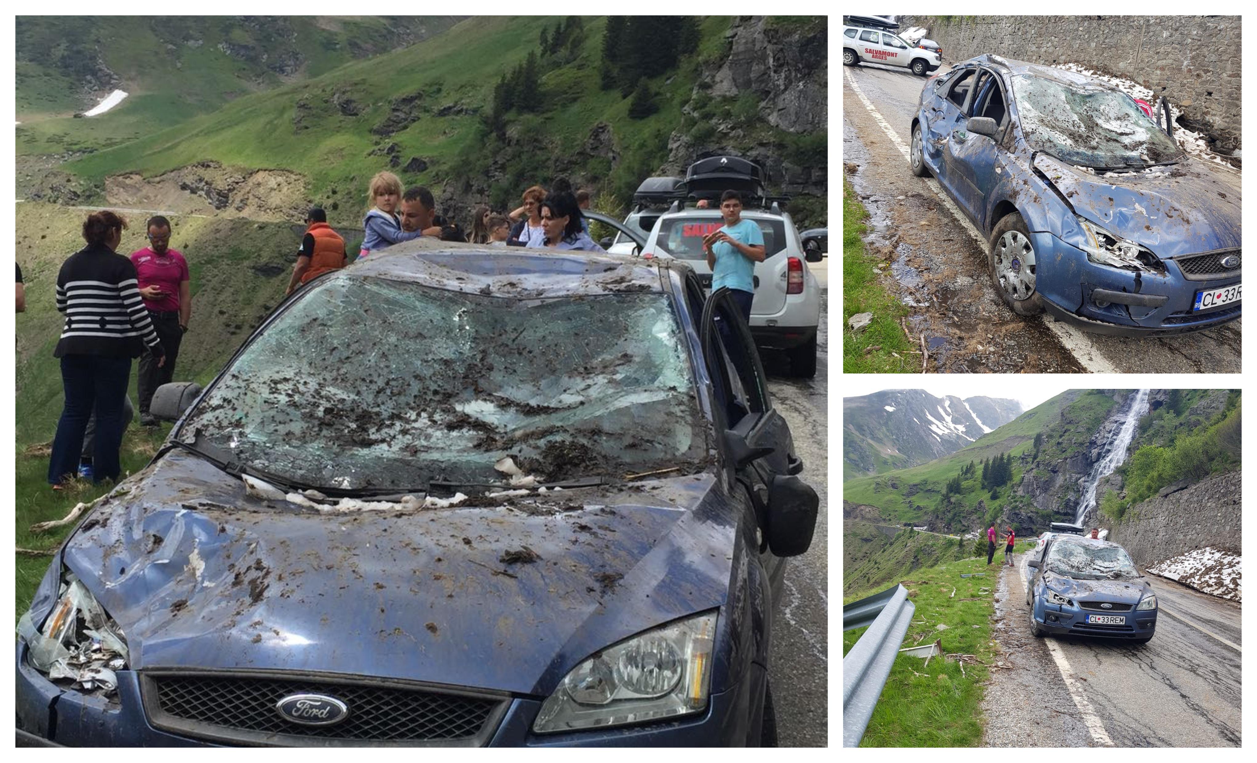 Cădere masivă de pietre pe Transfăgărăşan, femeie rănită, maşină distrusă