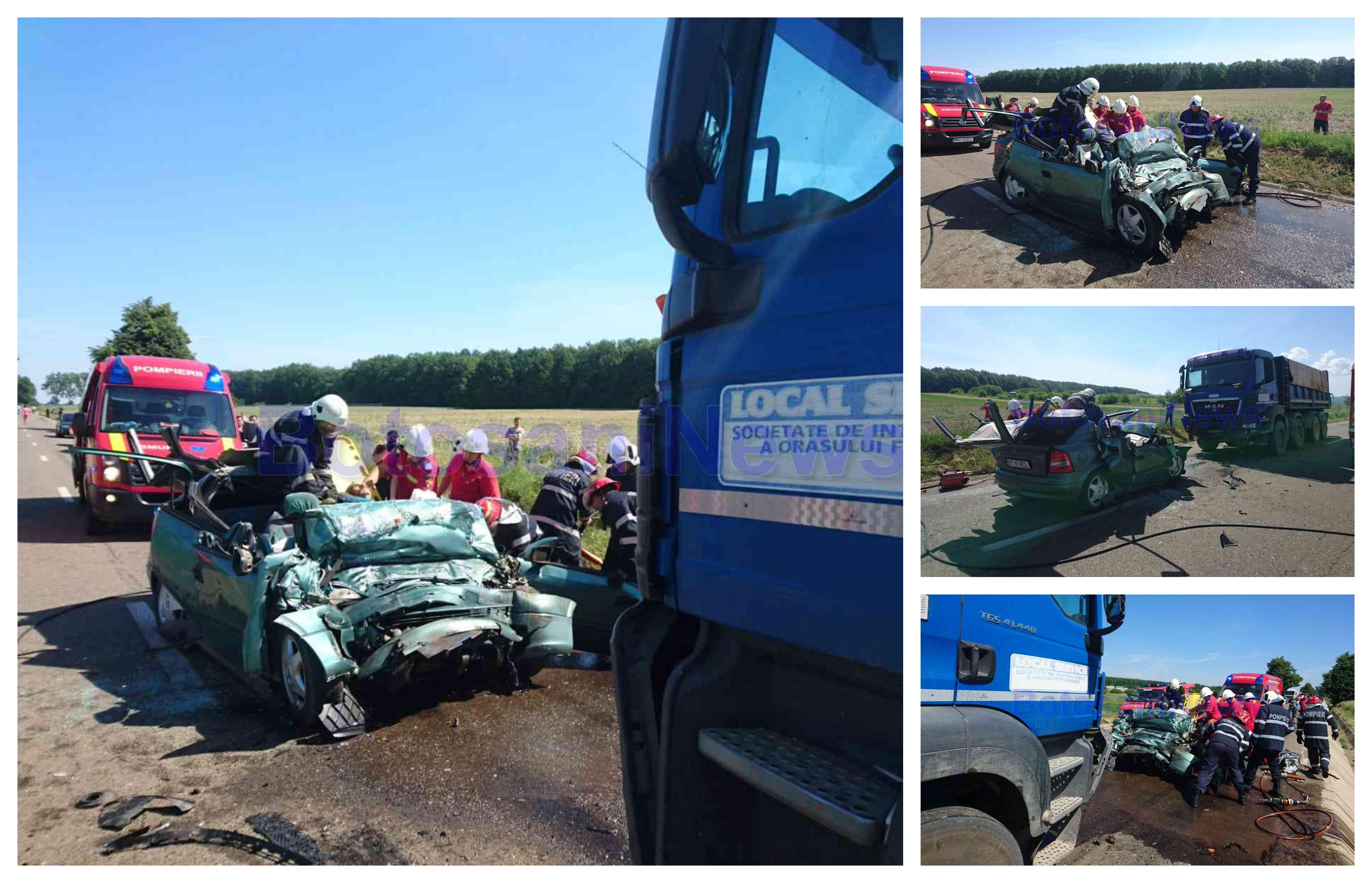 Accident cumplit la Botoşani. Opel spulberat de un camion, şoferul a murit pe loc