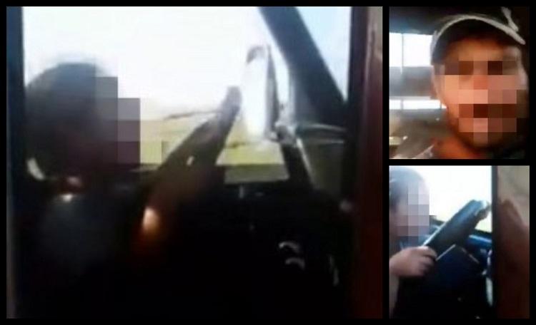 Fetiță de 6 ani din Arad, filmată conducând o camionetă pe câmp. Tatăl, aflat în dreapta, transmite grozăvia live, pe Facebook: "Dă-i mai tare!"