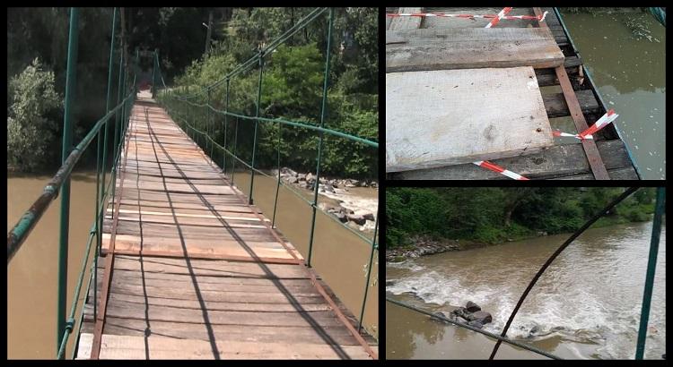 Incident şocant în Sighet. O fetiță de patru ani a căzut în râul Iza, după ce traversele putrede ale podului suspendat au cedat