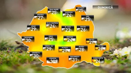 Prognoza meteo pentru duminică, 3 iunie, în România