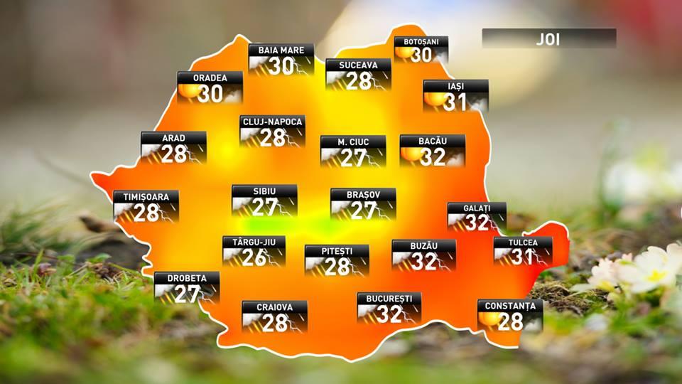 Prognoza meteo pentru joi, 21 iunie