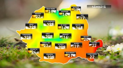 Prognoza meteo pentru sâmbătă, 23 iunie