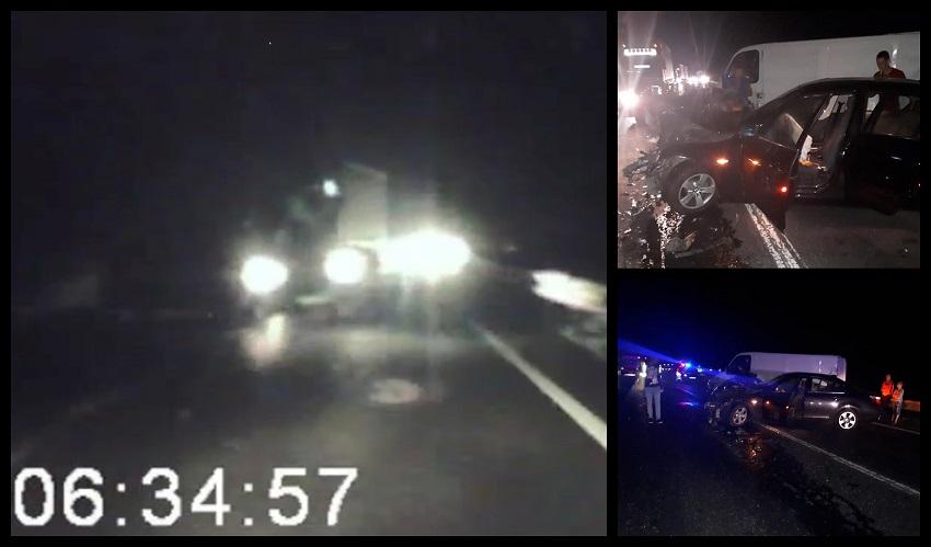 Accident şocant pe DN7, surprins de camerele de bord! Şoferiţa unui BMW seria 5 face acuzaţii incredibile