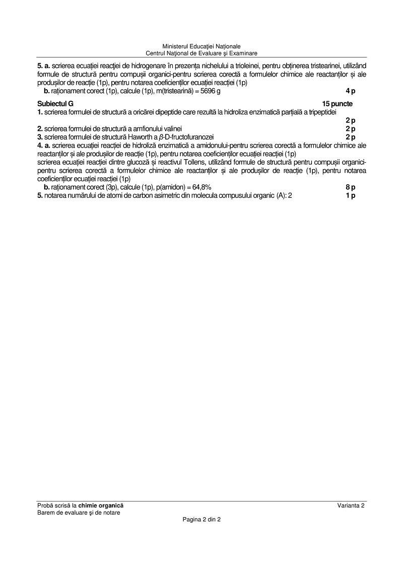 Baremul chimie organica la Bac 2018