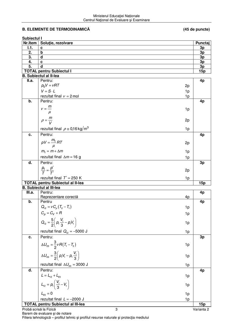 Barem la fizica la Bac 2018