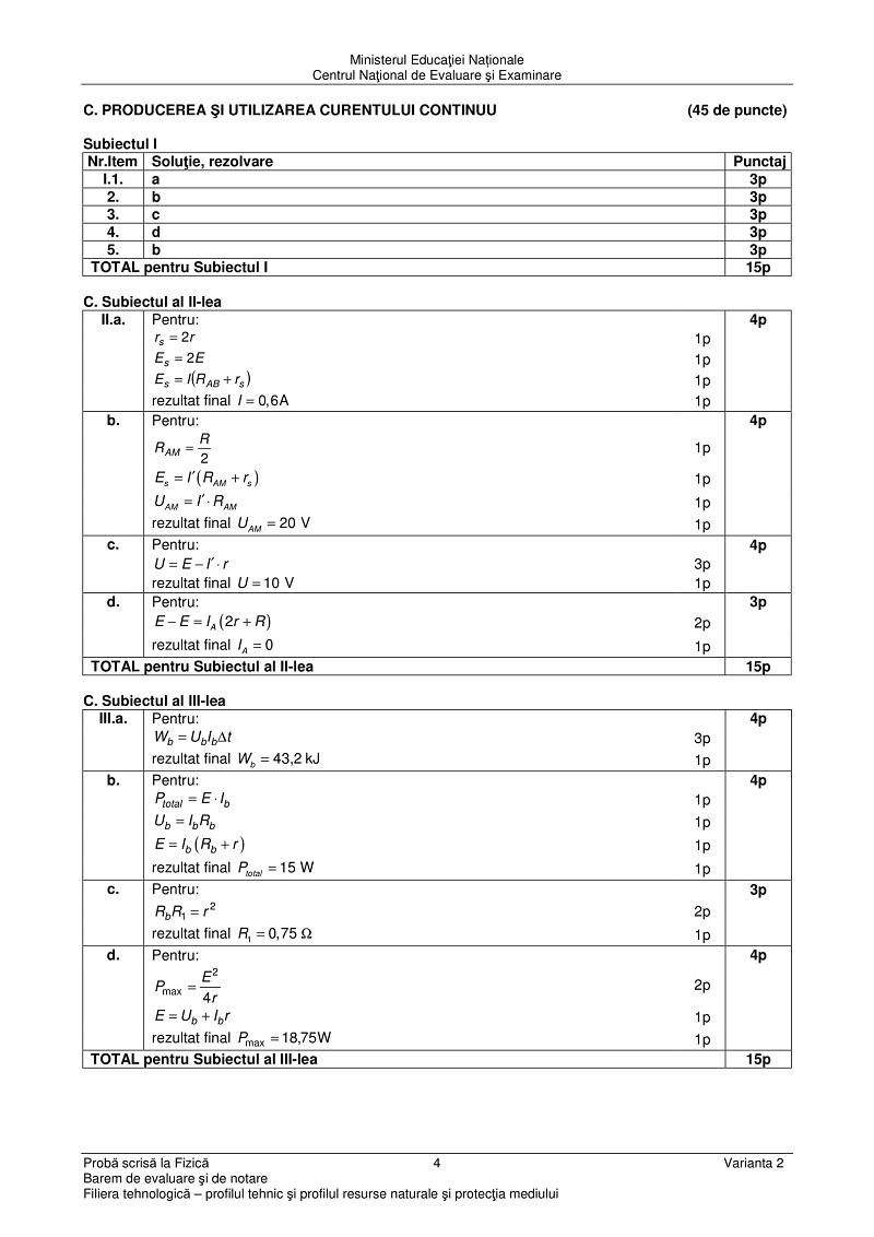 Barem la fizica la Bac 2018