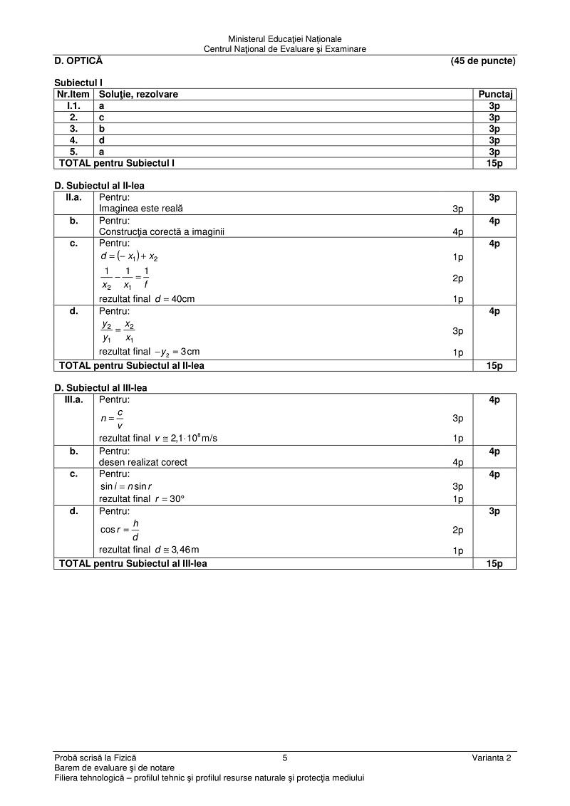 Barem la fizica la Bac 2018