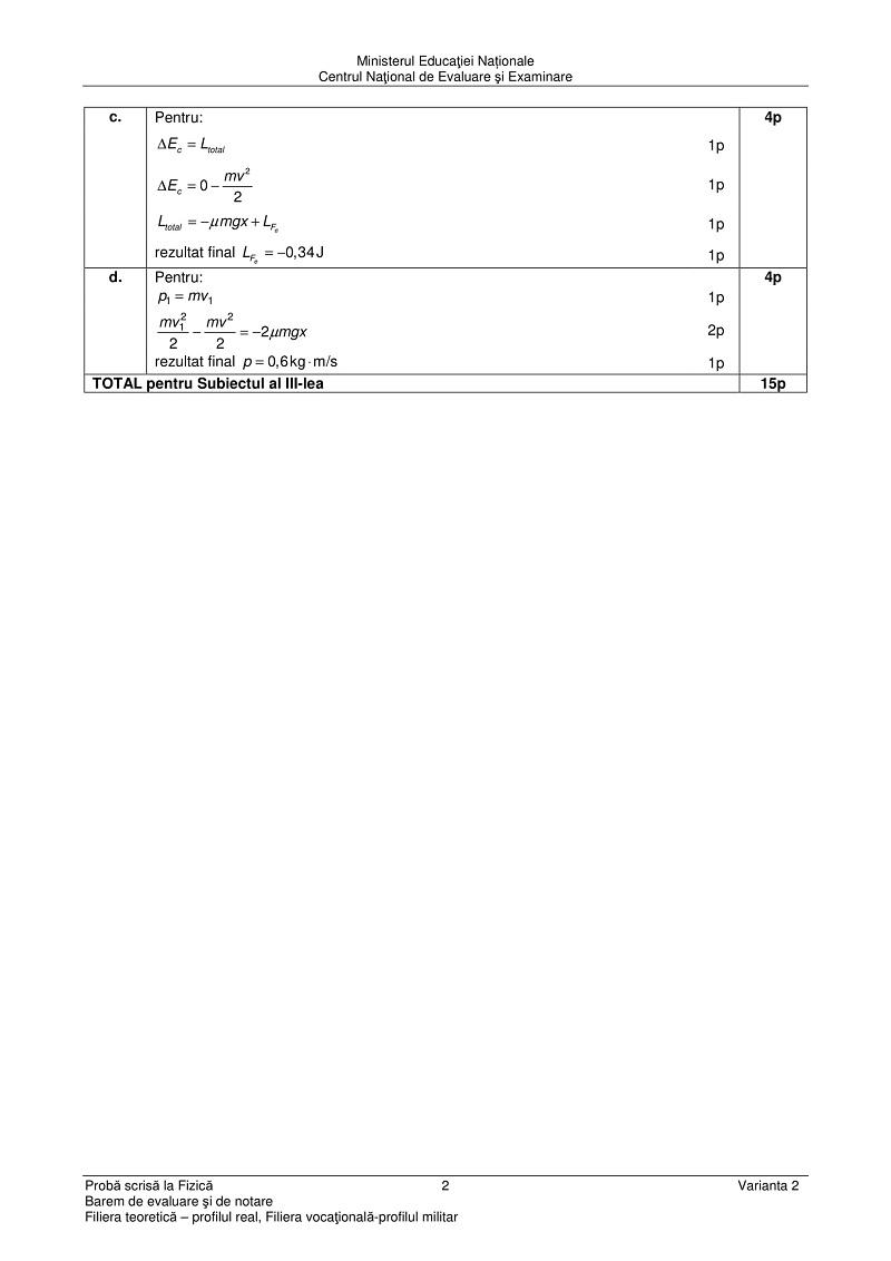 Barem la fizica la Bac 2018