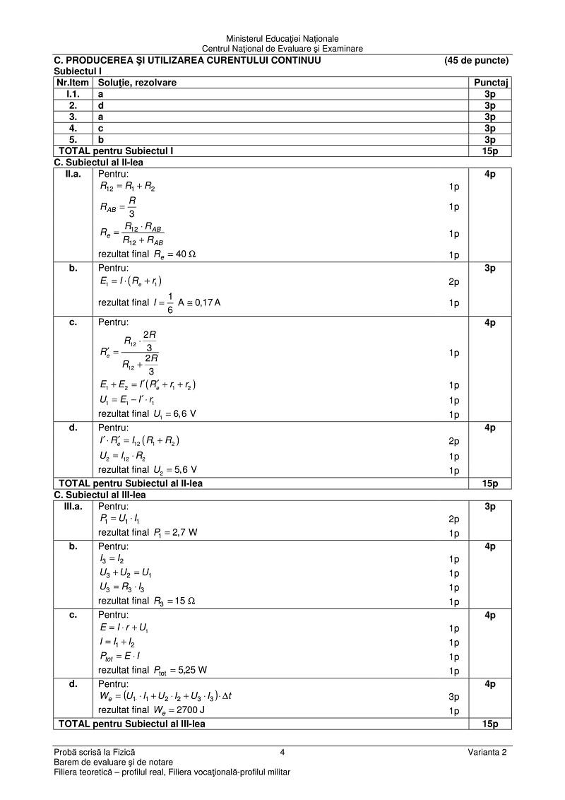 Barem la fizica la Bac 2018