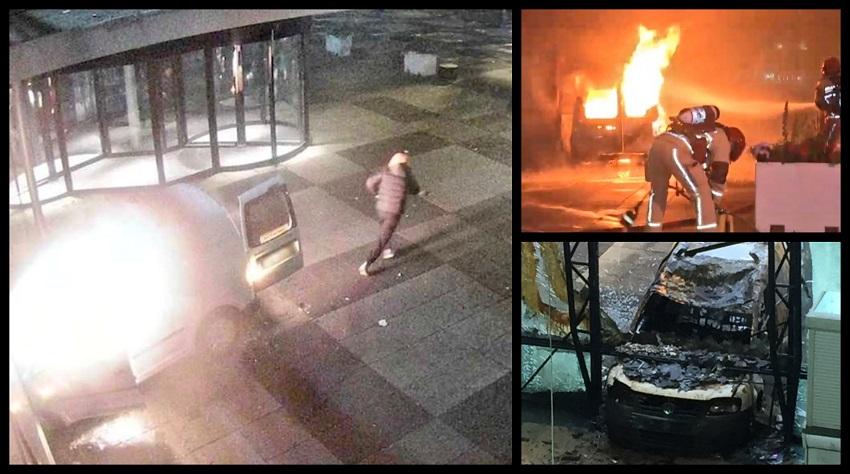 O maşină a luat foc, după ce a intrat cu viteză în sediul redacţiei unui ziar din Amsterdam. Şoferul a fugit