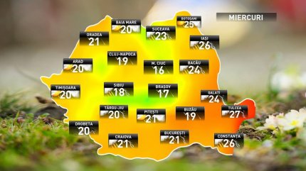 Prognoza meteo pentru miercuri, 27 iunie