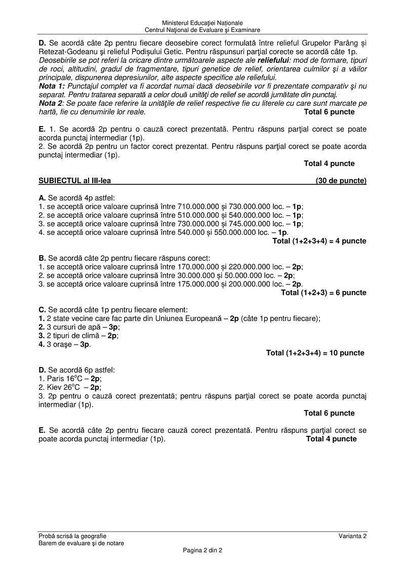Baremul la geografie la Bac 2018