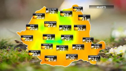 Prognoza meteo pentru ziua de marţi, 5 iunie