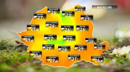 Prognoza meteo pentru miercuri, 6 iunie