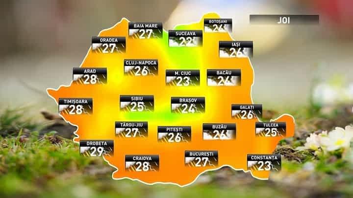 Prognoza meteo pentru joi, 7 iunie