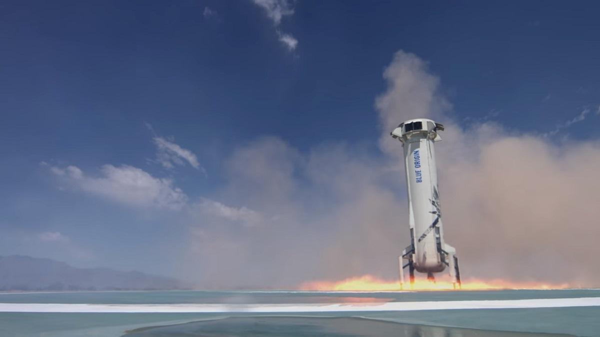 Capsula New Shepard Capsula New Shepard de la Blue Origin pe pista de lansare