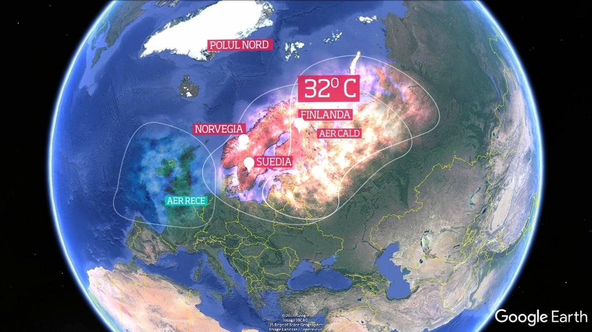 Harta cu temperaturile la Cercul Polar