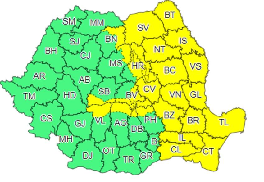 Hartă cod galben de furtuni