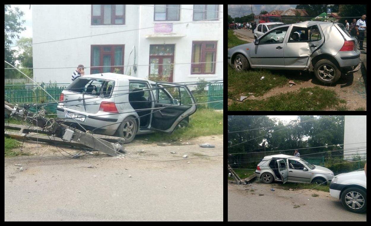 O maşină plină cu copii s-a izbit de un stâlp, în Dâmboviţa. Se pare că la volan era un băiat de 12 ani