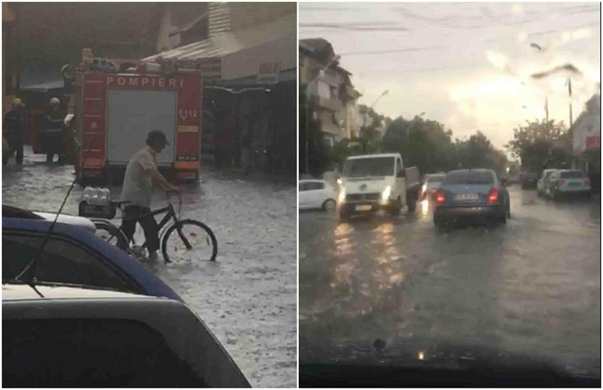 Oraşul Moreni din judeţul Dâmboviţa, sub ape după o ploaie torenţială